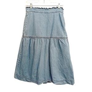 Madewell Denim Pull-On Ruffle Midi Skirt Sz S Blue Normandie Wash Boho $108